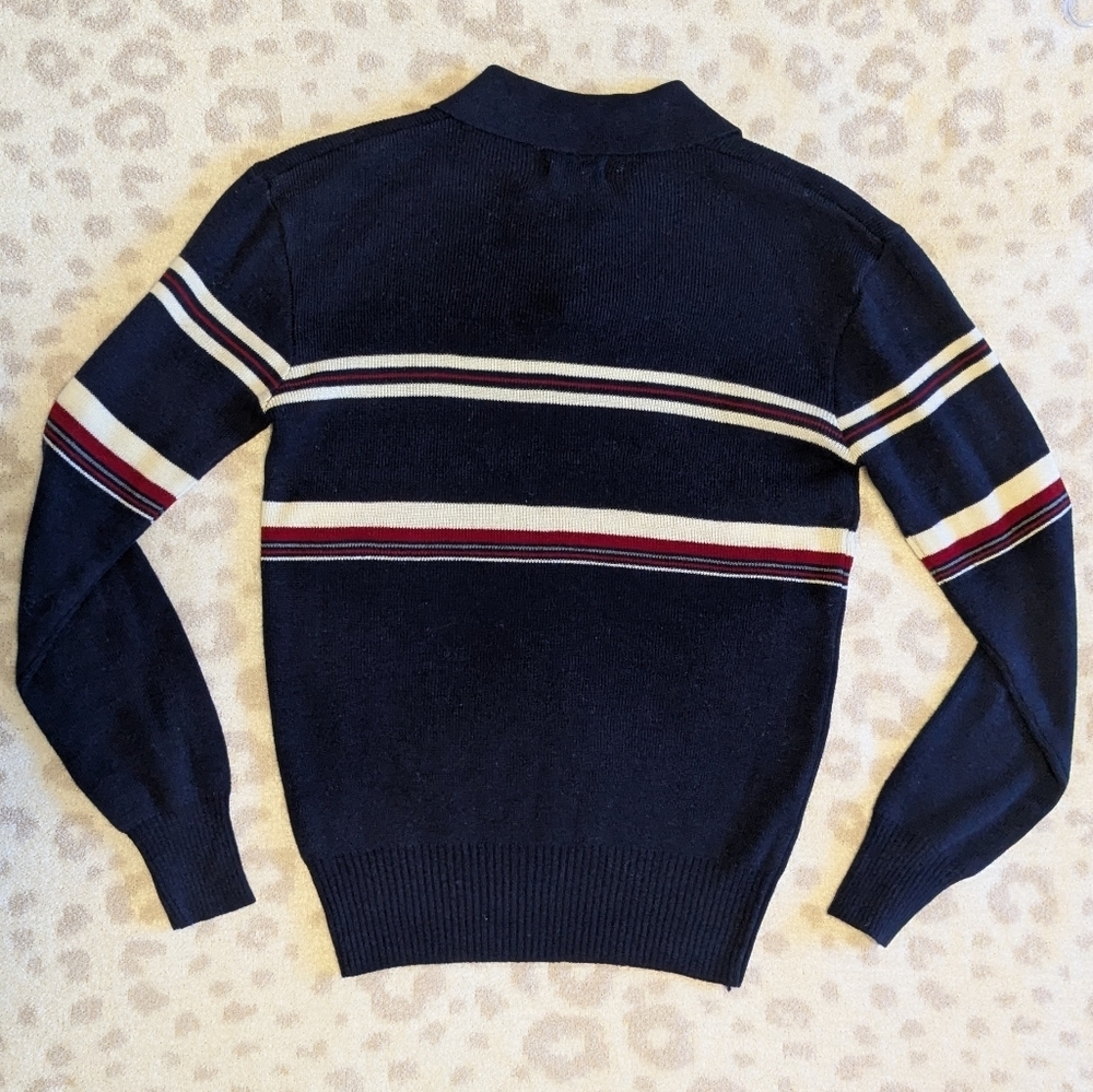 Vintage Supreme Striped Polo Collar Sweater Navy Red White Sporty Cool Small - Picture 4 of 6